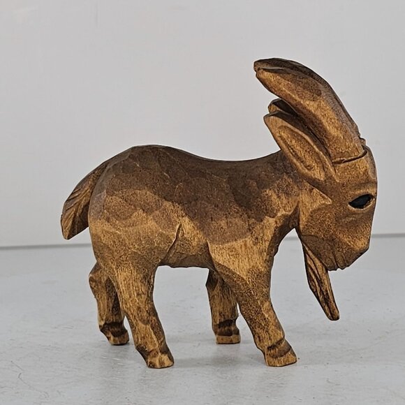 Hand-Carved Wooden Goat Figurine With Intricate Detailing Signed Folk Art - Picture 3 of 8